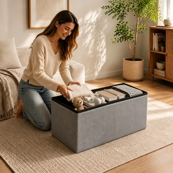 ZEUKMXOO 43" Folding Storage Ottoman Bench with Thicker Seat, Ottoman Foot Rest & Storage Chest, for Bedroom Living Room Entryway, Storage for Blankets, Support 400lb Capacity, Grey