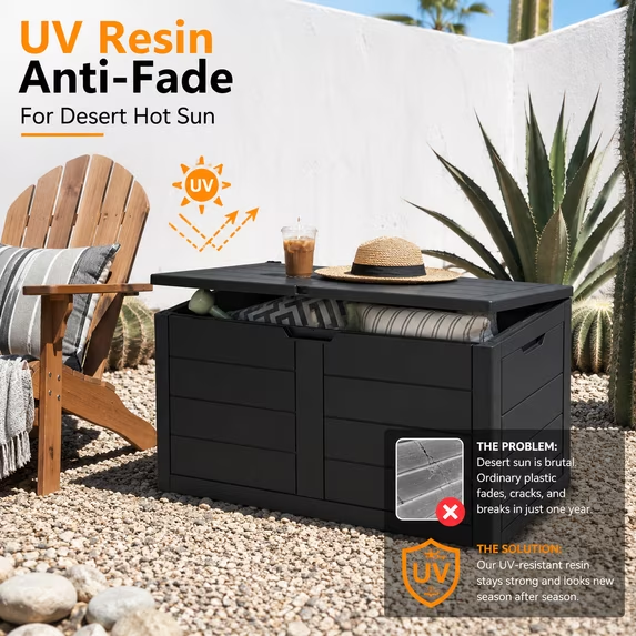ZEUKMXOO 70 Gallon Deck Box - Waterproof Outdoor Patio Storage Box for Cushions, Pool Gear & Garden Tools, Black