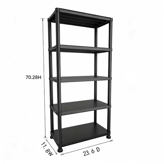 ZEUKMXOO 70″ 5-Tier Plastic Shelving Unit Heavy Duty Shelf , Black Storage Rack Freestanding Garage Storage Shelves for Closet, Pantry, Basement