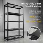 ZEUKMXOO 5-Tier Heavy Duty Garage Shelving, 72"Hx35.5"Wx15.8"D Adjustable Metal Wire Industrial Rack, Black Powder Coated Steel Storage Shelves for Warehouse Basement Pantry