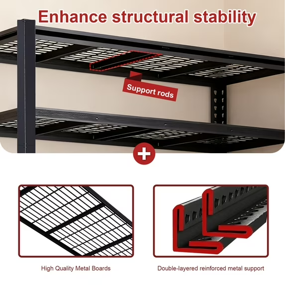 ZEUKMXOO 3025LBS Garage Shelving, 5 Tier Heavy Duty Shelves for Storage, Adjustable Metal Shelving for Warehouse Garage Basement Pantry, 55" W x 24" D x 84" H,Black