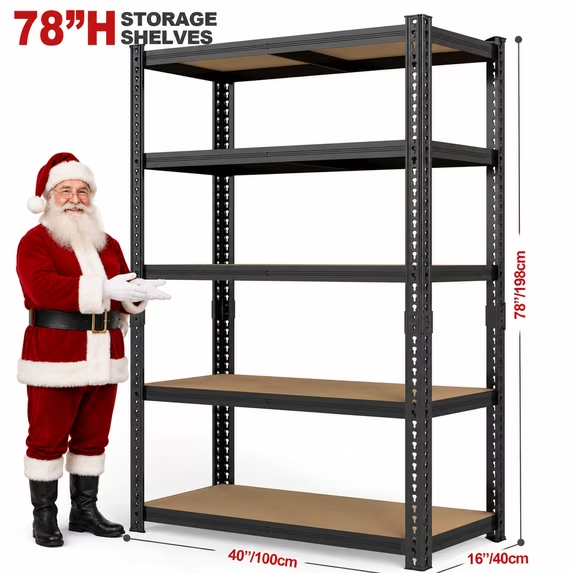 ZEUKMXOO 5-Tier Heavy Duty Metal Shelving Unit, Adjustable Shelf Rack, Freestanding Garage Storage Shelves for Closet, Basement, Kitchen Organization, 78″H x 40″W x 16″D