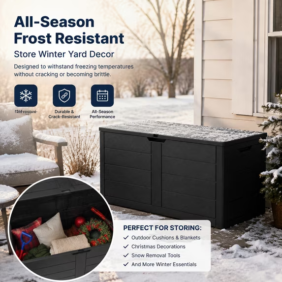 ZEUKMXOO 70 Gallon Deck Box - Waterproof Outdoor Patio Storage Box for Cushions, Pool Gear & Garden Tools, Black