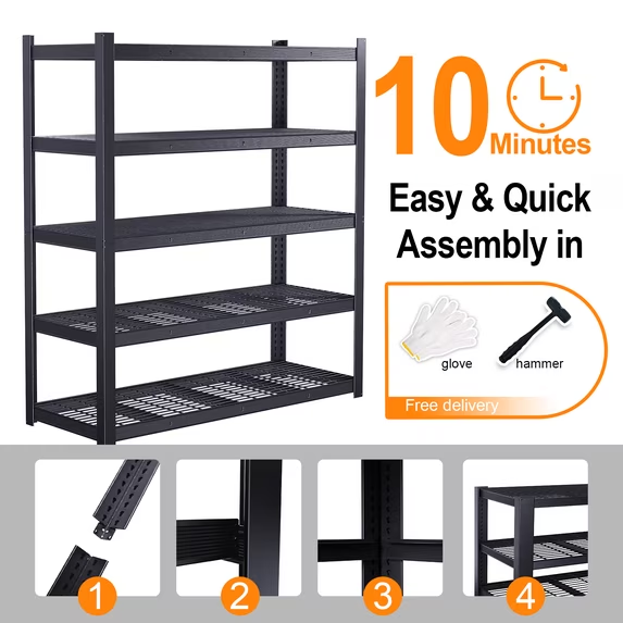 ZEUKMXOO 72"H*62"W*24"D Garage Shelving Unit, Metal Heavy Duty Storage Shelves, 5-Tier Adjustable 3500Lbs Industrial Utility Rack Shelf for Basement, Warehouse, Store